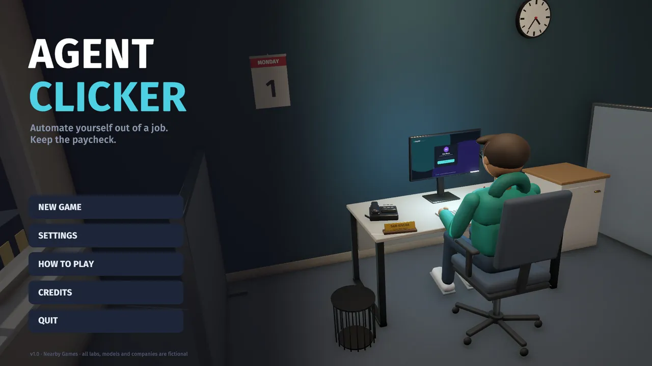 The Agent Clicker title screen.