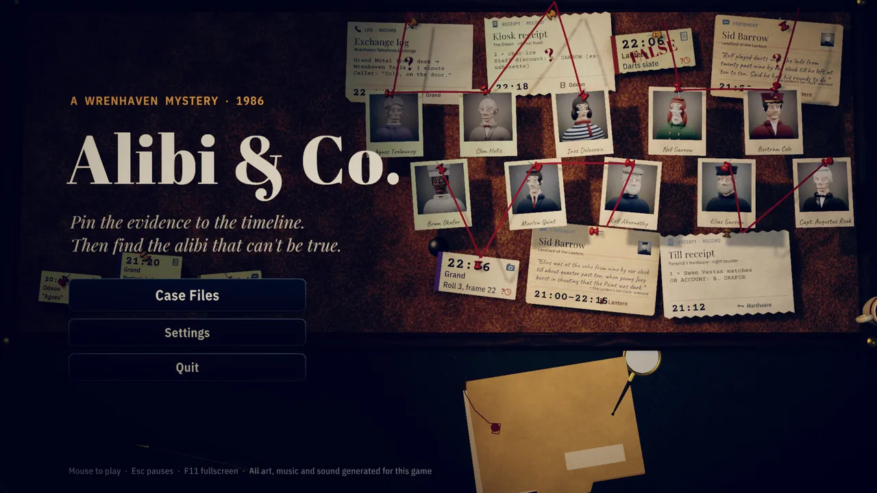 Title screen: the polaroid wall.
