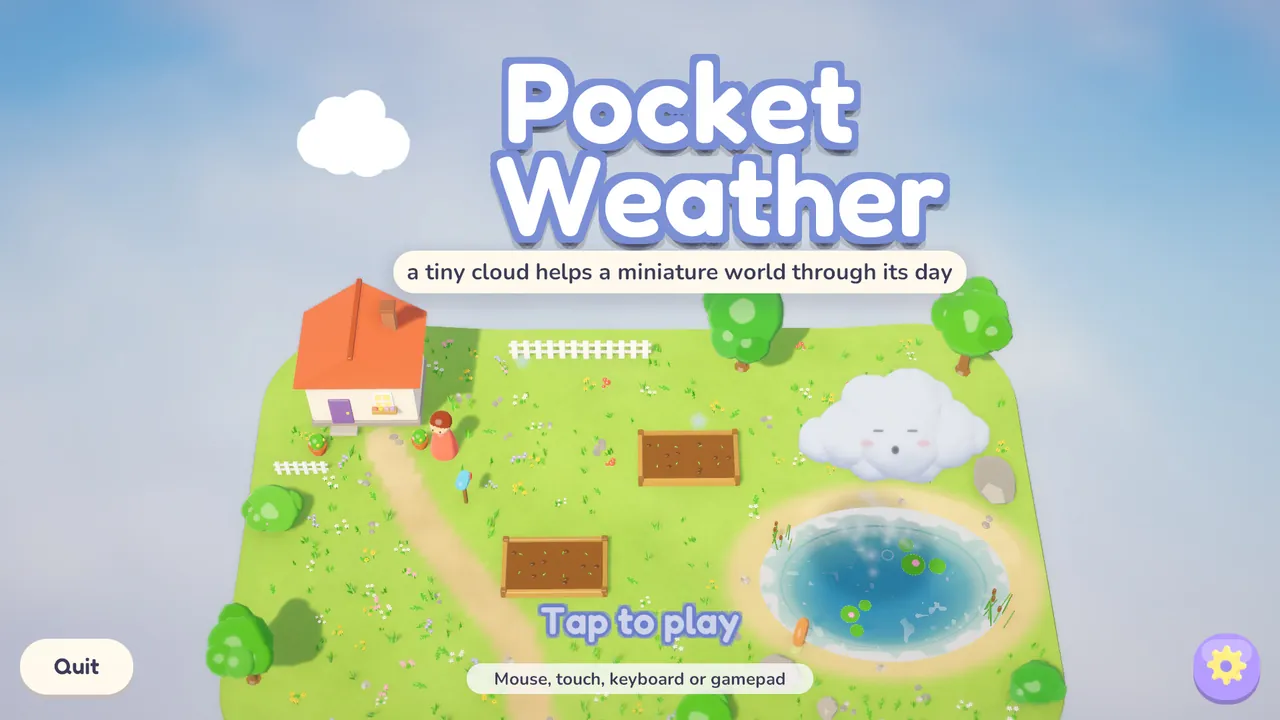 The Pocket Weather title screen over a live diorama.